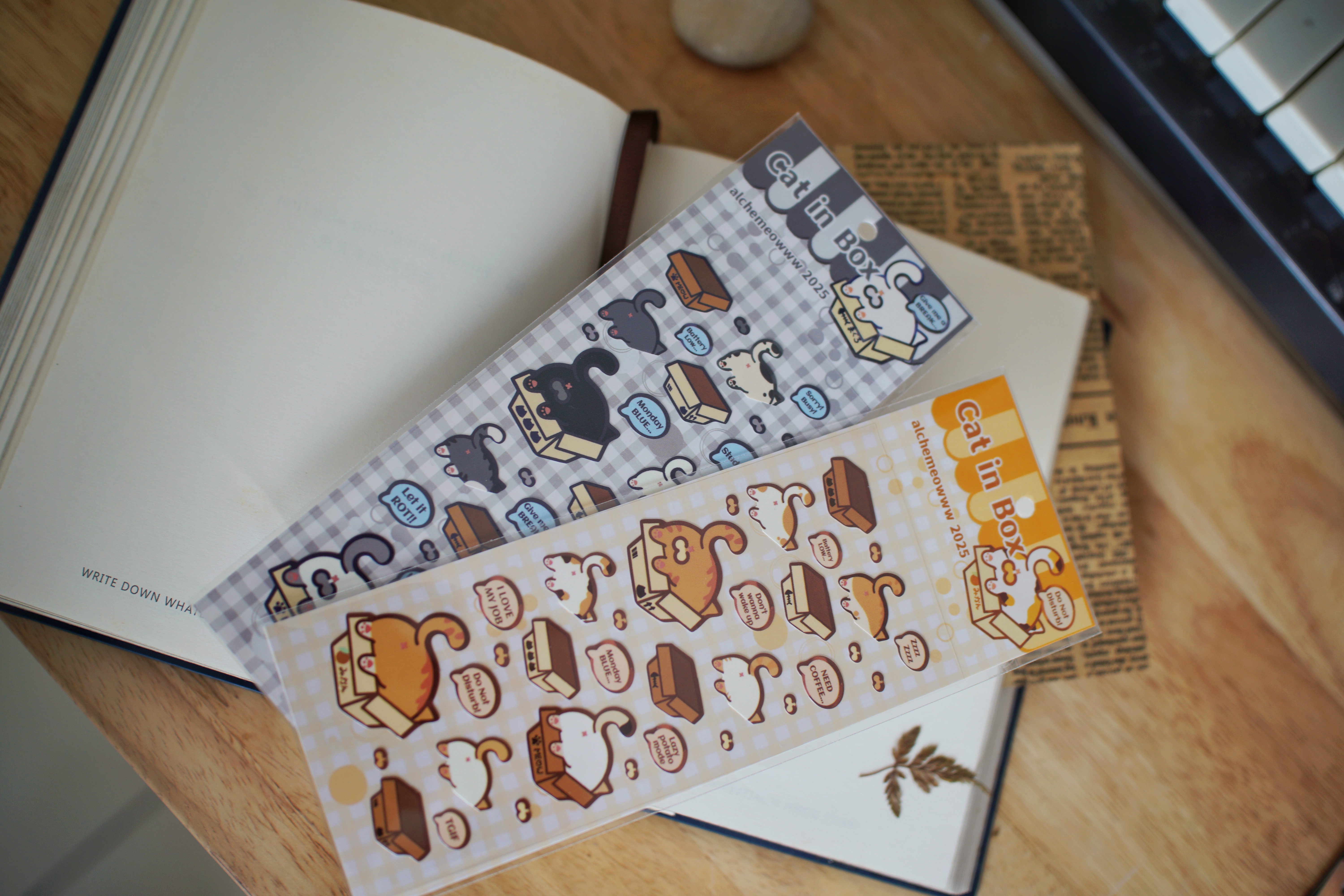 Cat in box sticker sheet